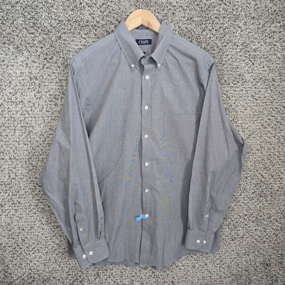 Chaps Shirt Mens 16.5 34/35 Gray Button Down Classic Fit Wrinkle Free Casual